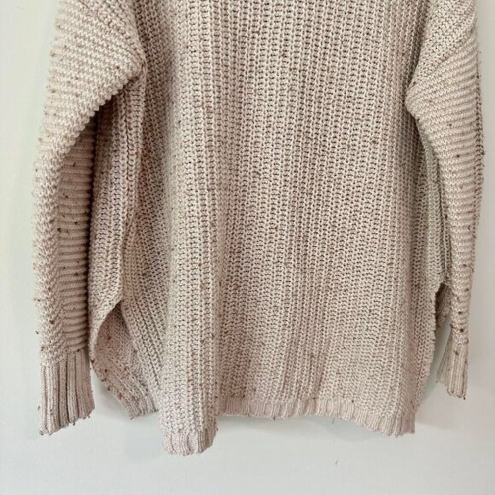 Lands' End Speckled Cable Knit Cowl Neck Chunky Sweater Size S Oatmeal - Picture 6 of 6